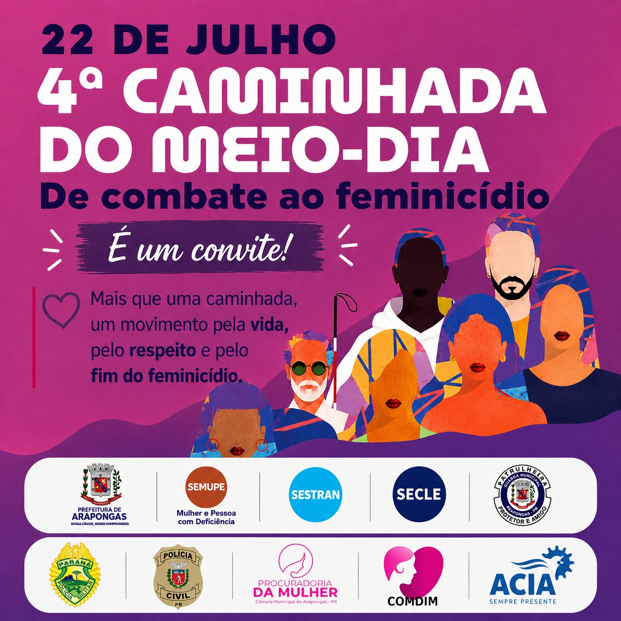 Arapongas realiza 4ª Caminhada do Meio-Dia para reforçar combate ao feminicídio nesta quarta-feira