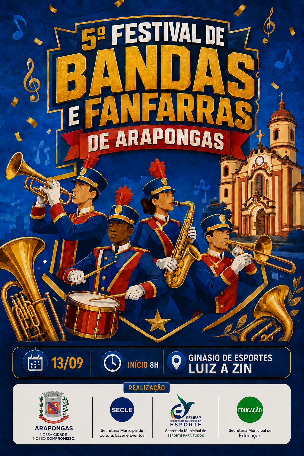 Arapongas abre inscrições para o 5º Festival Cultural de Bandas e Fanfarras